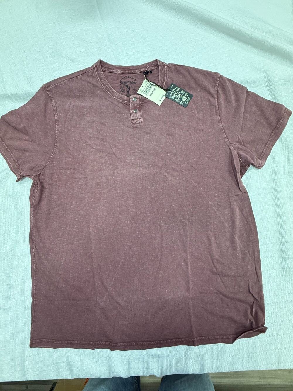 NWT Lucky Brand XXL Sugar Magic Henley T Shirt Mineral Wash Burgundy Short Sleev